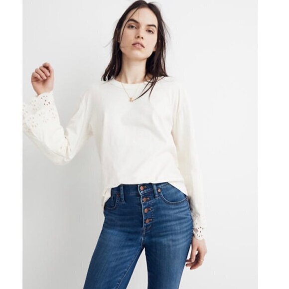 Madewell Tops - MADEWELL Eyelet Embroidered Tier-Sleeve Tee